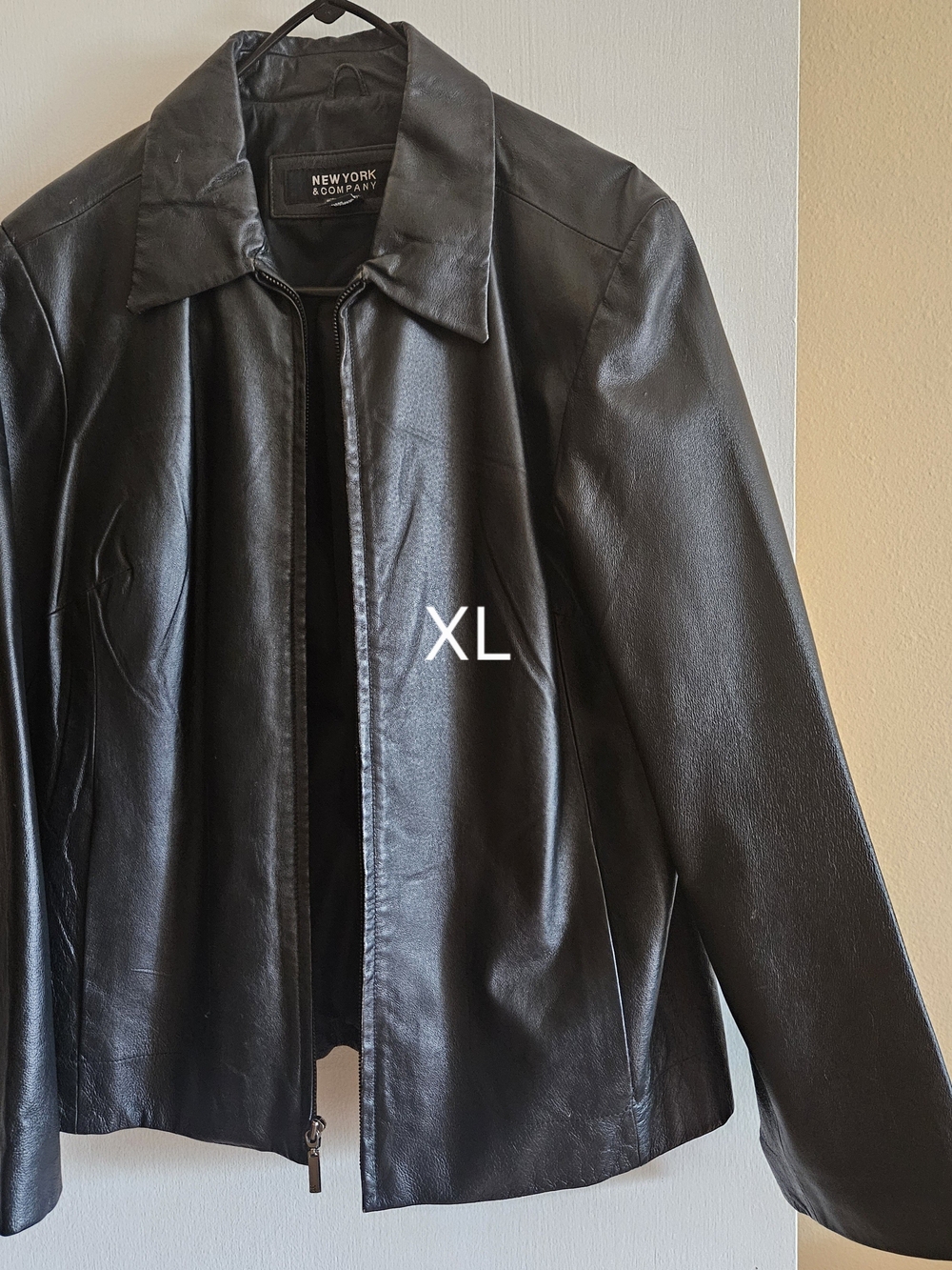 New York & Company Black Leather Jacket - Zip Front